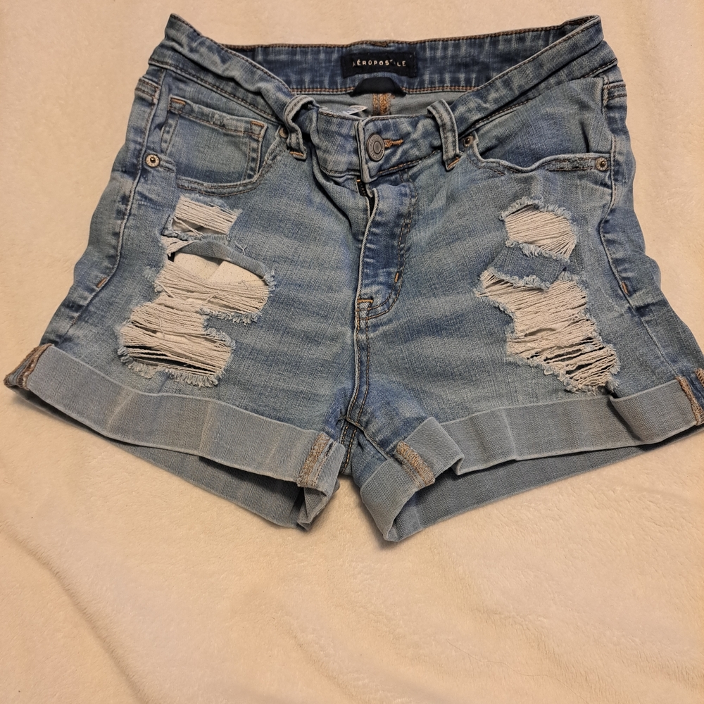 Aeropostale Light Blue Distressed Denim Shorts